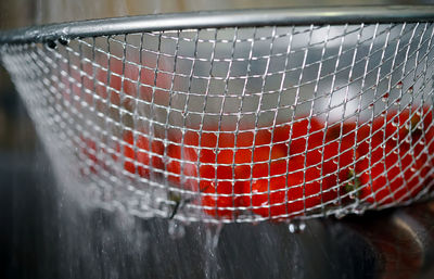 High angle view of wet net