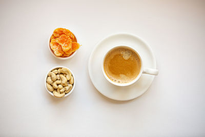 High angle view of breakfast on table