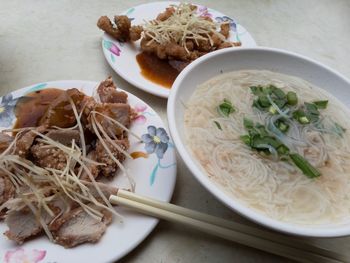 Close-up of soup in bowl on table