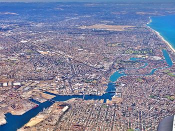High angle view of buildings in city