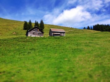 Scenic view of grassy field against cloudy sky