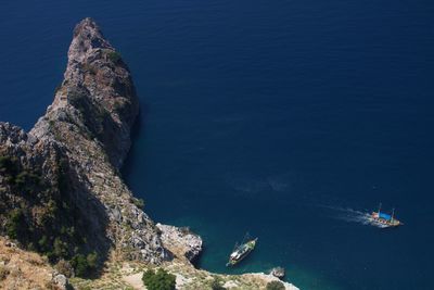 High angle view of rock formation in sea