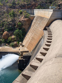 High angle view of dam by river