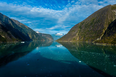 Scenic view of lake and mountains against sky - endicott arm fjord 