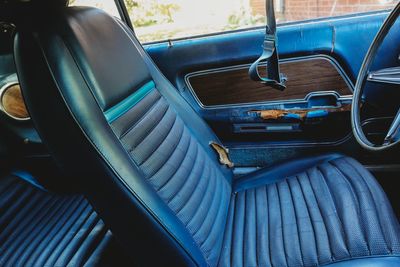 High angle view of empty seats in car