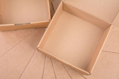 High angle view of paper in box