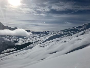 Scenic view of snowcapped mountains against sky