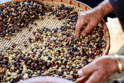 High angle view of man preparing food