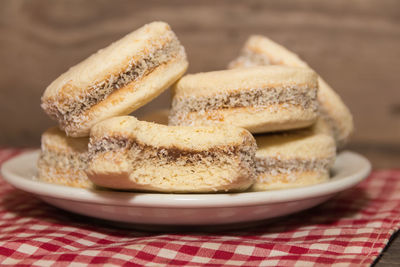 Close-up of dessert in plate on table