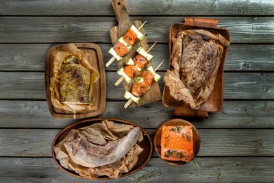 High angle view of food on table