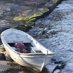 High angle view of boat moored in river