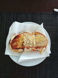 High angle view of snacks served in plate on table