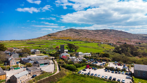 High angle view of townscape against sky