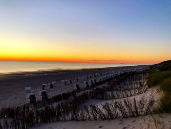 Scenic view of sea against clear sky during sunset