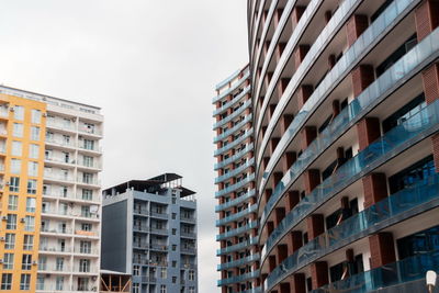 Low angle view of buildings against clear sky