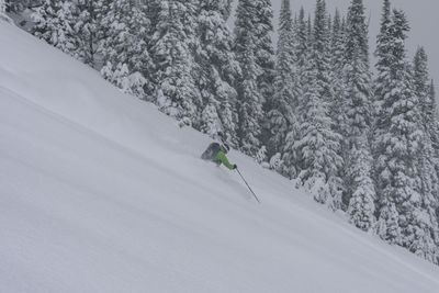 Person skiing on snowcapped mountain