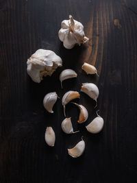 High angle view of mushrooms on table