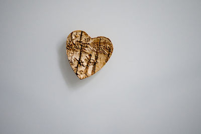 Directly above shot of heart shape against white background