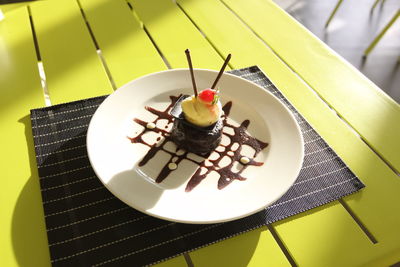 Close-up of cake served in plate