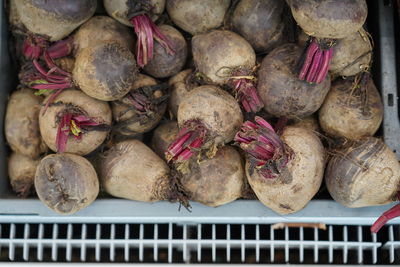 High angle view of vegetables for sale at market stall