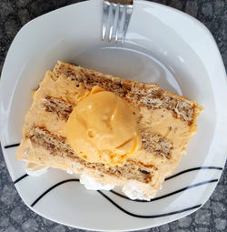 High angle view of breakfast served on table