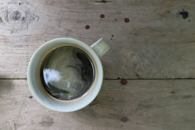 Directly above shot of coffee cup on table