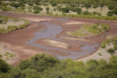 High angle view of river along landscape