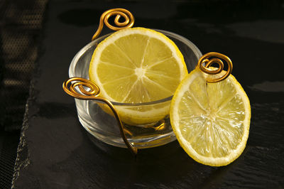 High angle view of drink on table