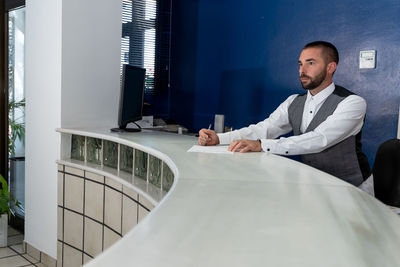 Man working on table