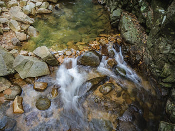 Stream flowing through rocks in forest