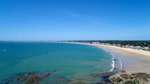 Scenic view of sea against clear blue sky