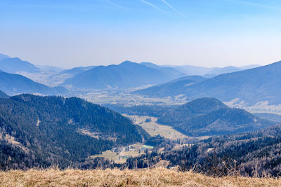 Scenic view of landscape and mountains against sky