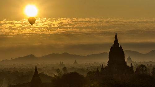 View of hot air balloon against sky during sunset