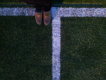 Low section of person standing on grass