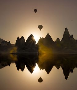 Reflection of mountains in lake water