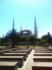 Building against clear blue sky