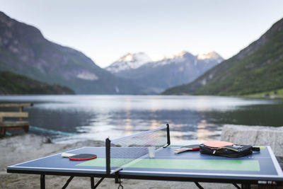 Table tennis table at lake
