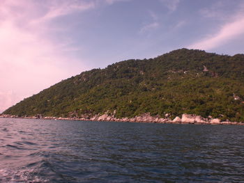 Scenic view of calm sea against blue sky