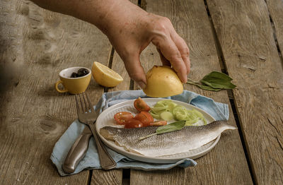 High angle view of breakfast on table