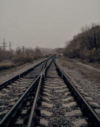 View of railroad tracks against clear sky