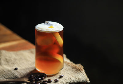 High angle view of drink on table