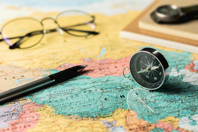 High angle view of eyeglasses on table