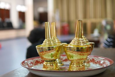 Close-up of drink in plate on table