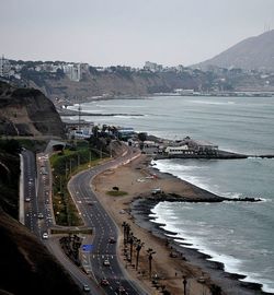 High angle view of highway at seashore