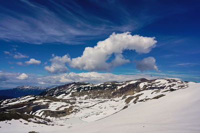 Scenic view of snowcapped mountains against sky