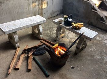 Close-up of banana roasting on fire