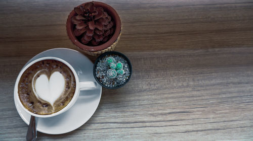 High angle view of coffee on table