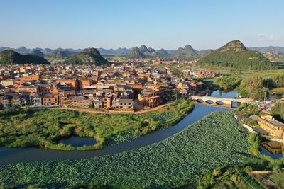 Aerial view of puzhehei scenic area in yunnan, china