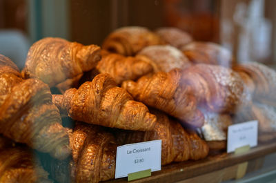 Croissants displayed in a bakery