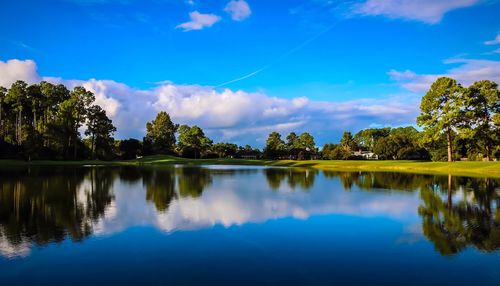 Panoramic view of lake against sky